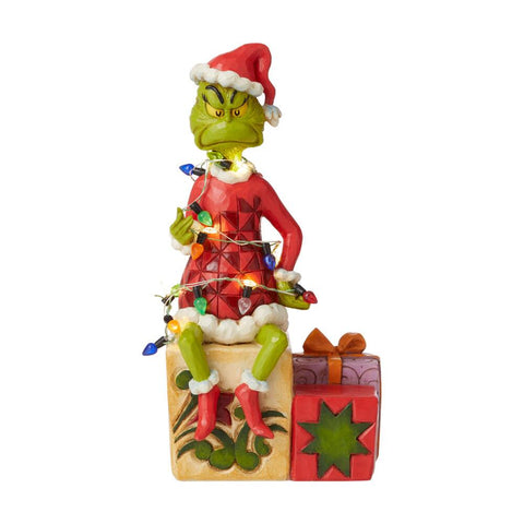 Jim Shore The Grinch on Present Wrapped in Lights Figurine