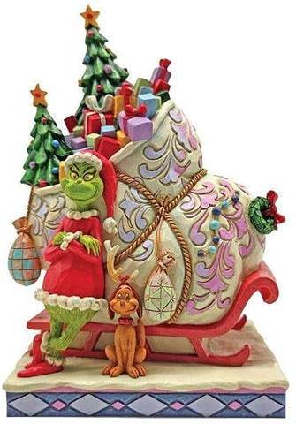 Jim Shore The Grinch and Max Standing by Sleigh Figurine
